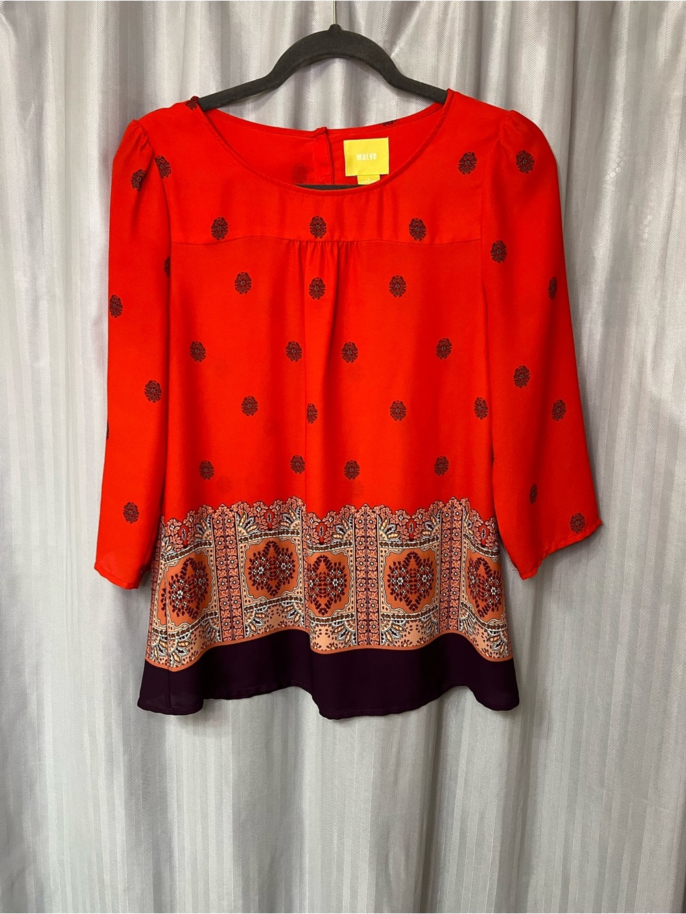 Maeve Anthropologie Red Printed Border Tunic size 6